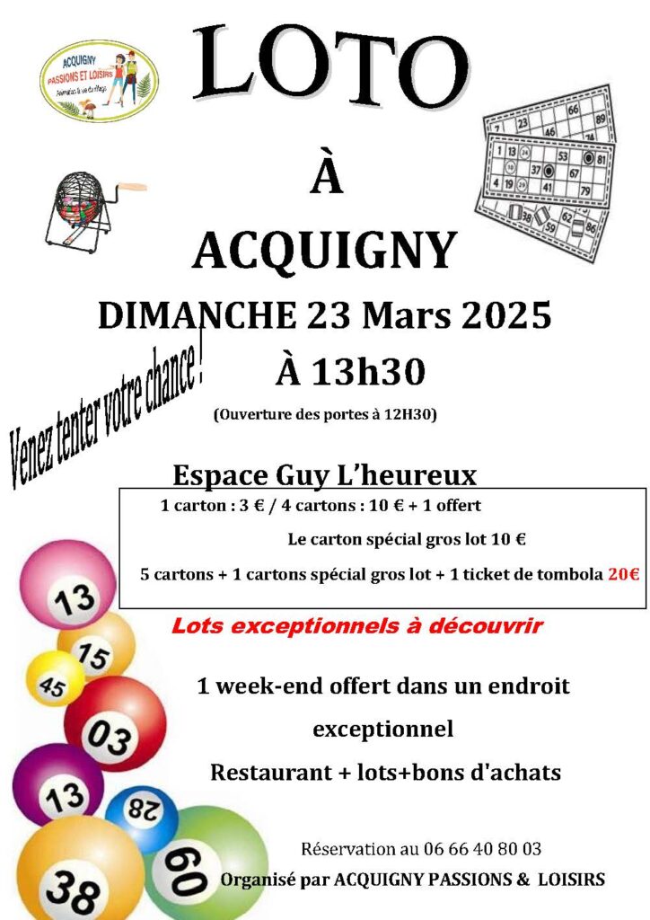 super loto acquigny dimanche 23 mars 2025